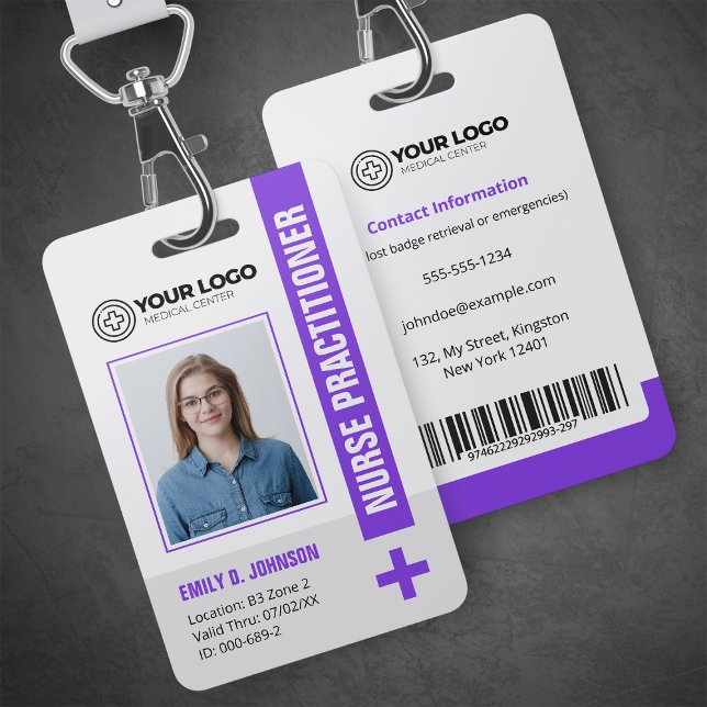 Purple Nurse Practitioner NP Photo & Barcode ID Badge (Creator Uploaded)