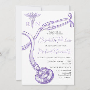Purple Nursing School Graduation Party Invitation