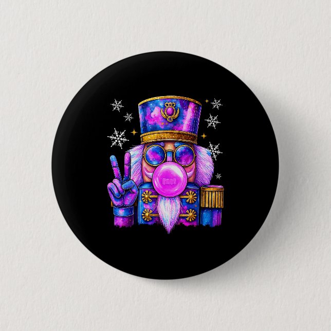Purple Nutcracker Blowing Bubble Gum Cute Christma 6 Cm Round Badge (Front)