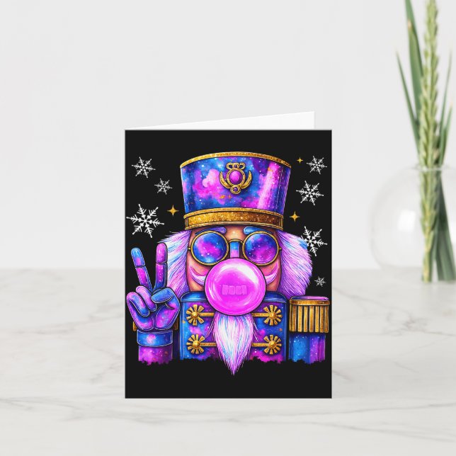 Purple Nutcracker Blowing Bubble Gum Cute Christma Card (Front)