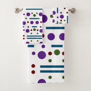 Purple Ocean Blue and Forest green :Dots and lines Bath Towel Set