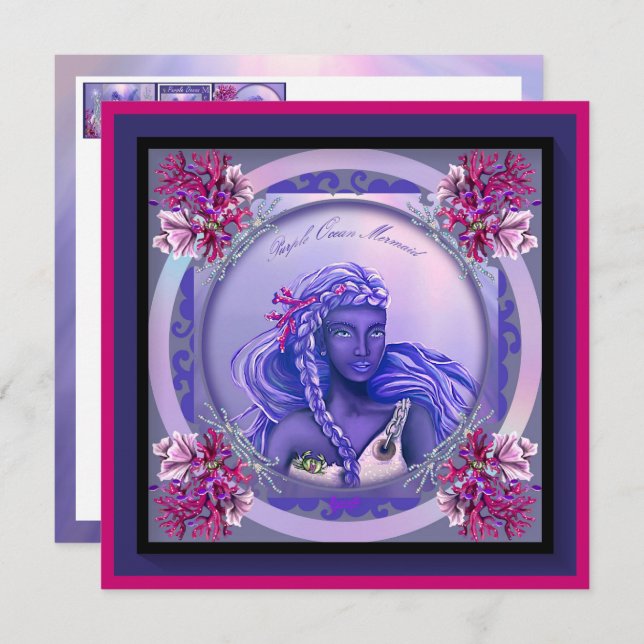 Purple Ocean Mermaid blank card (Front/Back)