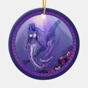Purple ocean mermaid ceramic ornament