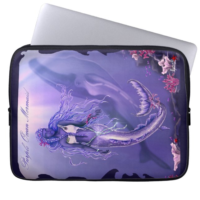 Purple Ocean Mermaid Mouse Pad Laptop Sleeve (Front)