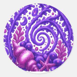 Purple Ocean Spiral Seashell Fantasy Art   Mystica Classic Round Sticker