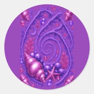 Purple Ocean Spiral Seashell Fantasy Art   Mystica Classic Round Sticker