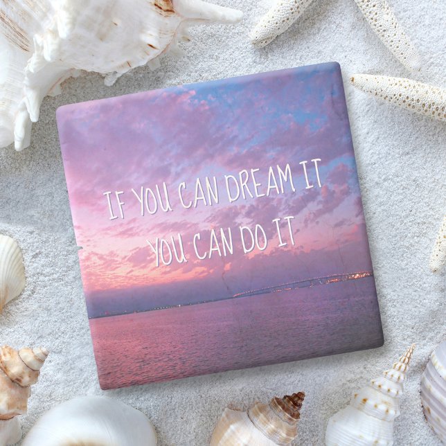 Purple Ocean Sunset Photo Dream It Do It Quote Stone Coaster (Creator Uploaded)