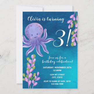 Purple Octopus Birthday Invitation