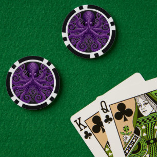 Purple Octopus Victorian Steampunk Kraken Poker Chips