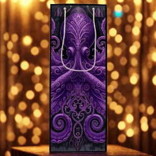 Purple Octopus Victorian Steampunk Kraken Wine Gift Bag