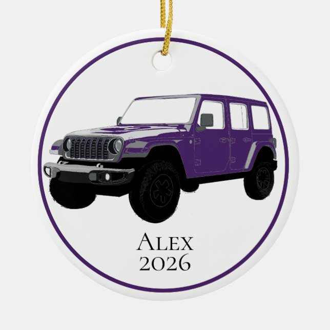 Purple Off-Road Utility Vehicle 7 slot grille Ceramic Ornament (Front)