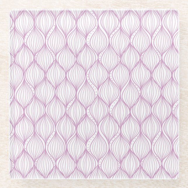 Purple ogee stripes pattern background glass coaster (Front)