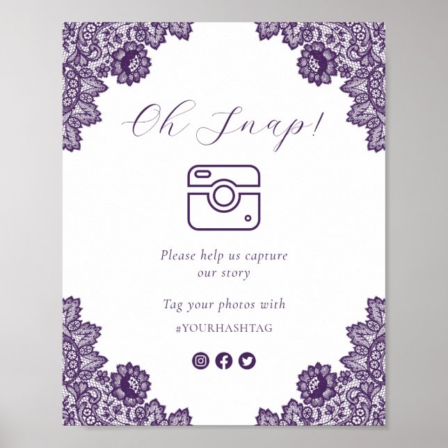 Purple Oh Snap Social Media Wedding Sign (Front)