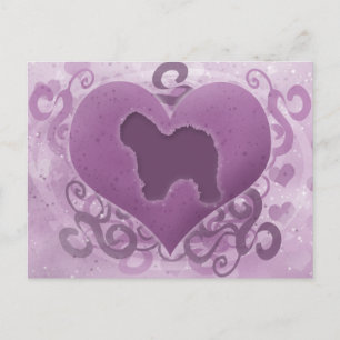 Purple Old English Sheepdog Valentine Holiday Postcard
