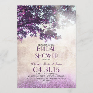 Purple old oak tree & love birds bridal shower invitation