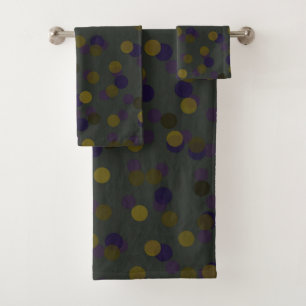 purple, olive and golden olive dots bath towel set