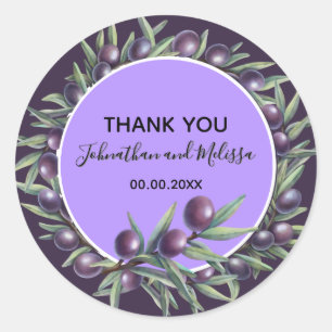Purple olive branch greenery country thank you classic round sticker