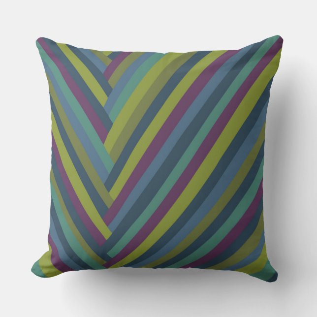 Purple & Olive Green Abstract Mod Striped Cushion (Front)