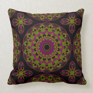 Purple-Olive on Black Kaleidoheart Cushion