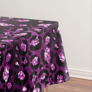 Purple Ombre & Black Glam Glitter Leopard Spots Tablecloth