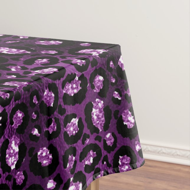 Purple Ombre & Black Glam Glitter Leopard Spots Tablecloth (In Situ)