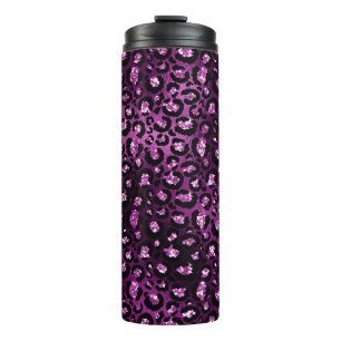 Purple Ombre & Black Glam Glitter Leopard Spots Thermal Tumbler