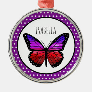 Purple Ombre Butterfly Polka Dot Personalised Metal Ornament