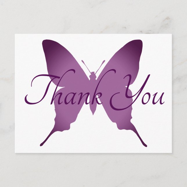 Purple Ombre Butterfly Silhouette Thank You Postcard (Front)