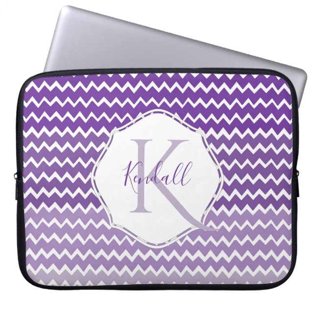 Purple Ombre Chevron Personalised Laptop Sleeve (Front)