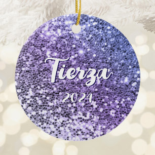 Purple Ombre Chunky Glitter Personalised Ceramic Ornament