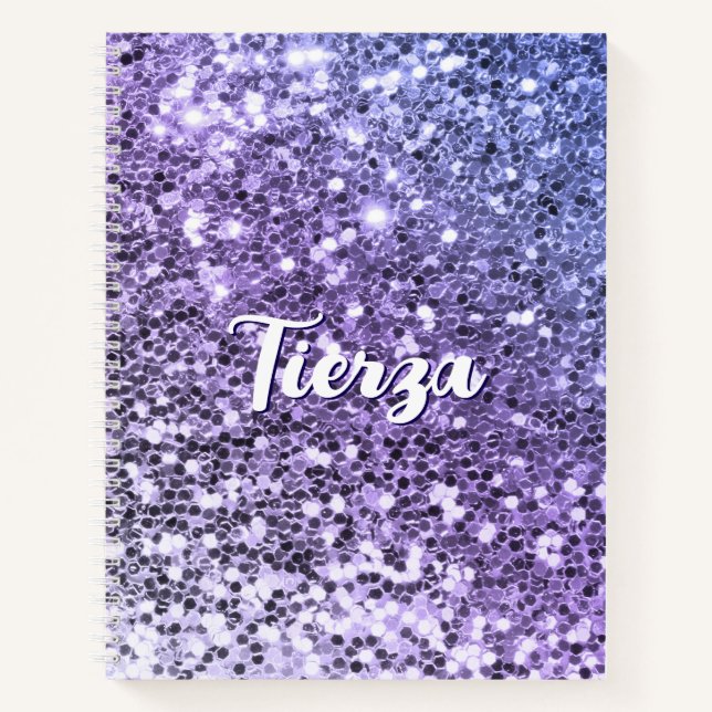 Purple Ombre Chunky Glitter Personalised Notebook (Front)