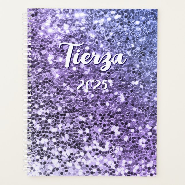 Purple Ombre Chunky Glitter Personalised Planner (Front)