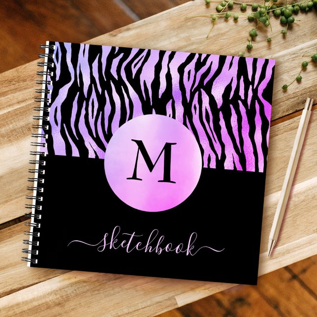 Purple Ombre Glam Animal Print Monogram Sketchbook Notebook (Creator Uploaded)
