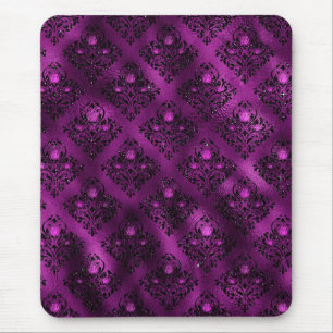 Purple Ombre Glam Glitter Damask Pattern Mouse Pad