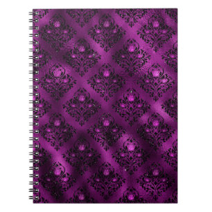 Purple Ombre Glam Glitter Damask Pattern Notebook