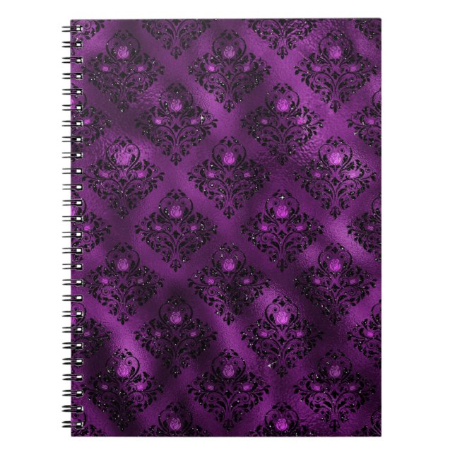 Purple Ombre Glam Glitter Damask Pattern Notebook (Front)