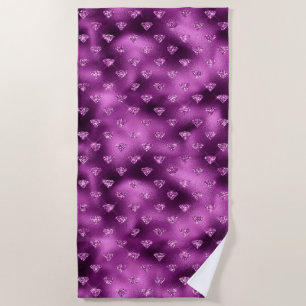 Purple Ombre Glam Glitter Diamonds Pattern Beach Towel
