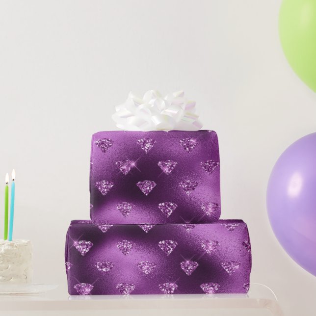 Purple Ombre Glam Glitter Diamonds Pattern Wrapping Paper (Party Gifts)