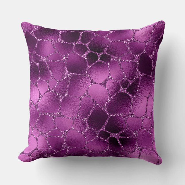 Purple Ombre Glam Glitter Giraffe Spots Pattern Cushion (Front)