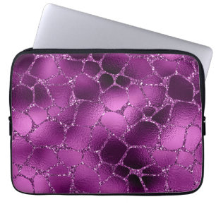 Purple Ombre Glam Glitter Giraffe Spots Pattern Laptop Sleeve