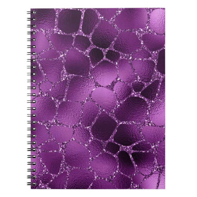 Purple Ombre Glam Glitter Giraffe Spots Pattern Notebook (Front)