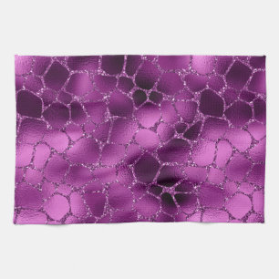 Purple Ombre Glam Glitter Giraffe Spots Pattern Tea Towel