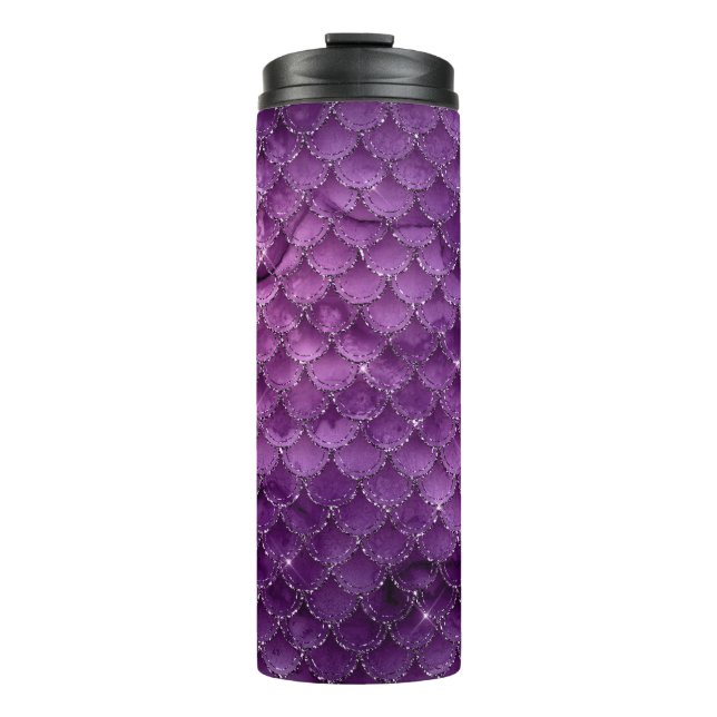 Purple Ombre Glam Mermaid Scales Pattern Thermal Tumbler (Front)
