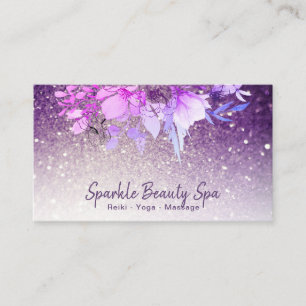 ~ Purple Ombre Glitter Beauty Floral Spa Business Card