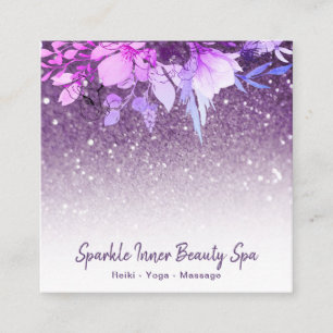 ~ Purple Ombre Glitter Beauty Spa Floral Square Business Card