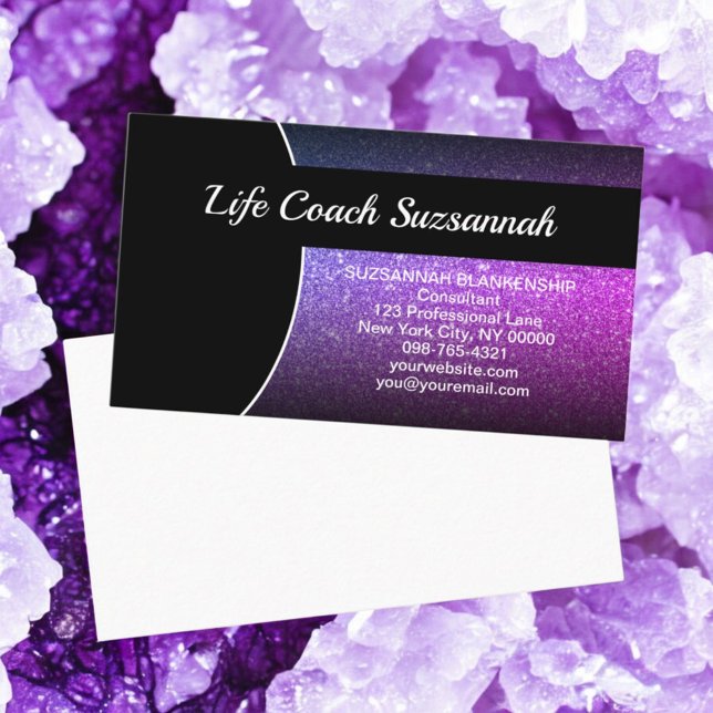 Purple Ombre Glitter Custom Photo Professional Business Card (business card template front)