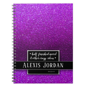 Purple Ombre Glitter Sparkles Black White Monogram Notebook
