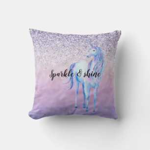 Purple Ombre Glitter Unicorn Cushion