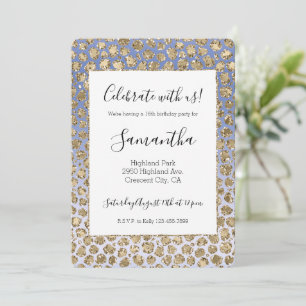 Purple Ombre Gold Glitter Glitz Leopard Print   Invitation