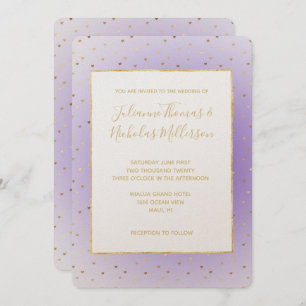 Purple Ombre Gold Hearts Wedding Invitation